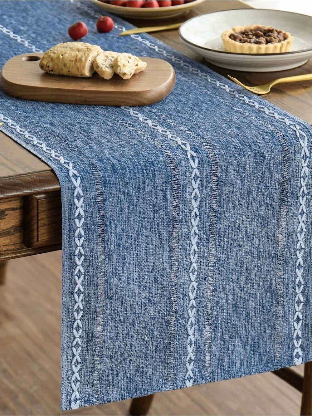 Blue Embroidered Table Runner - Home Dining